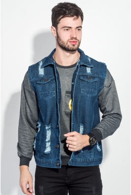 Жилетка джинс мужская с принтом на спине 203V001