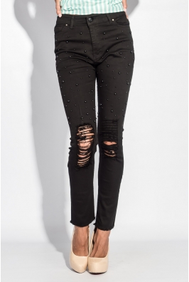 Джинсы женские с бусинами 472F001