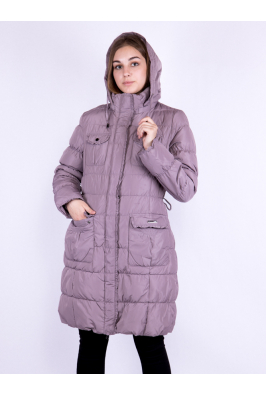 Женское пальто-пуховик пудровое 11P1161