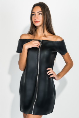 Платье женское с кожаными вставками, короткий рукав 211V001