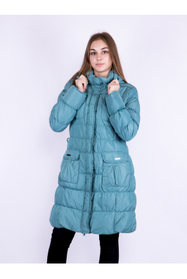 Женское пальто-пуховик бирюзовое 11P1161-2