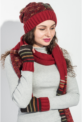 Комплект женский шапка, шарф и митенки в полоску 65PF3062