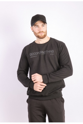 Свитшот мужской черный 85F538-1 на тонком флисе