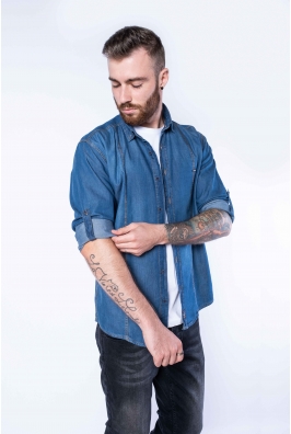 Рубашка джинсовая с декоративными строчками 644f127