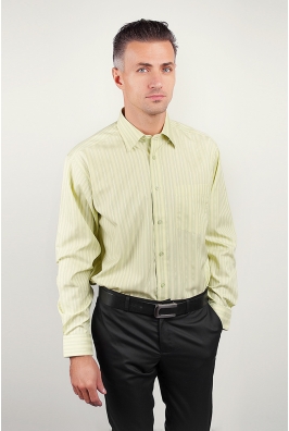 Рубашка мужская regular fit салатовая, в полоску Fra №8012-14