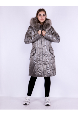 Женское пальто-пуховик серое 11P0825-1