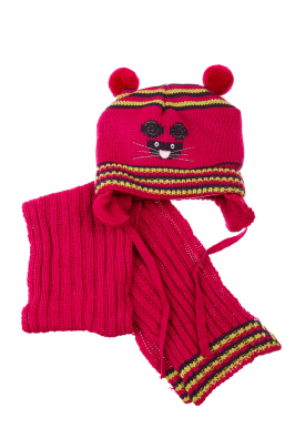 Комплект детский (для девочки) шапка и шарф с нашивкой «Мышка» 65PG0010 junior