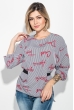 Блузка женская с бантом 64PD242 серо-красный , буквы