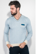 Пуловер мужской со светлыми манжетами 50PD460 голубой