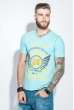 Футболка мужская принт и надпись 458F002 небесно-голубой