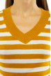Пуловер женский с V-образным вырезом 618F095 горчично-молочный