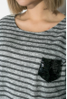 Джемпер женский с пайетками на кармане 81PD2009 серый полоска