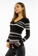 Пуловер женский с V-образным вырезом 618F151 черно-белый