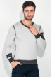 Пуловер мужской с контрастными манжетами 50PD409 серый гранит