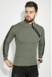 Свитер мужской с косой змейкой 48P3292 оливково-бежевый