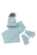 Комплект деткий (для девочки) шапка, шарф и перчатки однотонный, с декором 65PG5109 junior голубой