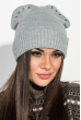 Шапка женская с ушками и стразами 65PF1627 светло-серый меланж