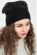 Шапка женская с ушками и стразами 65PF1627 черный