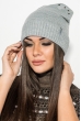 Шапка женская с ушками и стразами 65PF1627 светло-серый меланж