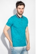 Поло мужское с темным принтом 185F157-4 бирюзово-голубой