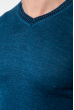 Пуловер мужской однотонный, с полосой по ободку выреза 50PD398 синий меланж