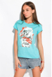 Футболка с принтом на груди 155P008 бирюзовый Футболка с принтом на груди 155P008 бирюзовый