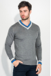Пуловер мужской с двойной полосой по вырезу 50PD378 серо-белый