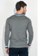 Пуловер мужской с двойной полосой по вырезу 50PD378 серо-белый