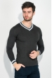 Пуловер мужской с двойной полосой по вырезу 50PD378 грифельно-салатовый