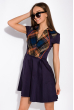 Элегантное женское платье 150P014 темно-синий / кирпичный