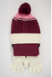 Комплект детский (для девочки) шапка, шарф и перчатки 120PTEM001 junior вишнево-белый