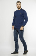 Стильный мужской свитер с нашивками на плечах 85F390 синий