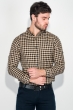 Рубашка мужская в клетку, стиль casual 511F001 бежево-черный Рубашка мужская в клетку, стиль casual 511F001 бежево-черный