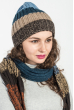 Комплект универсальный шарф, шапка в полоску 65P3561 коричнево-синий