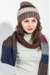Комплект универсальный шарф, шапка в полоску 65P3561 бордо-коричневый