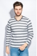 Пуловер мужской полоска принт 416F006 серо-белый