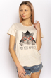 Стильная летняя футболка 600F018 котик бежевый меланж