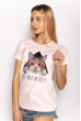 Стильная летняя футболка 600F018 котик розовый
