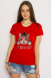 Стильная летняя футболка 600F018 котик красный