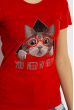 Стильная летняя футболка 600F018 котик красный