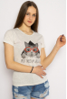 Стильная летняя футболка 600F018 котик серый меланж