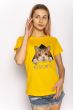 Стильная летняя футболка 600F018 котик желтый