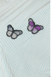 Блузка женская круглый вырез, нашивки бабочек 64PD286-13 крем-голубой , полоска