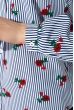 Рубашка женская, свободного покроя 64PD239 синяя полоска , цветы