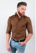 Рубашка мужская из хлопка, длинный рукав №208F003 темно-коричневый