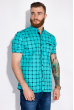 Рубашка мужская в стиле Casual 129P058 светло-бирюзовый / темно-синий