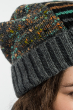 Комплект женский шапка, шарф и митенки в полоску 65PF3062 пепельно-черный