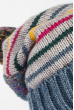 Комплект женский шапка, шарф и митенки в полоску 65PF3062 индиго-серый