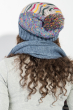 Комплект женский шапка, шарф и митенки в полоску 65PF3062 индиго-серый