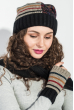 Комплект женский шапка, шарф и митенки в полоску 65PF3062 черно-серый
